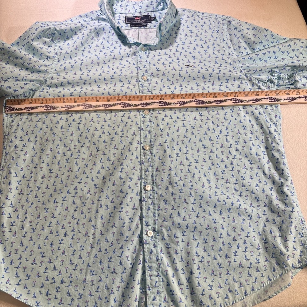Vineyard Vines Shirt Men XL Slim Fit Whale All Over Print Tropical Palm Tree - Picture 7 of 11